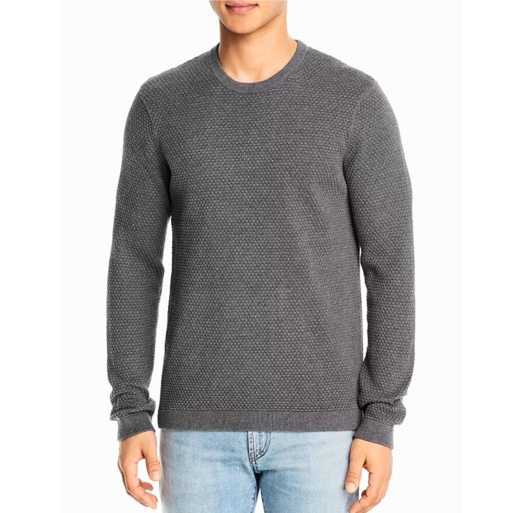 THEORY Mens XL Gray Waffle Fisherman Crewneck Knit Sweater Pullover Quiet Luxury